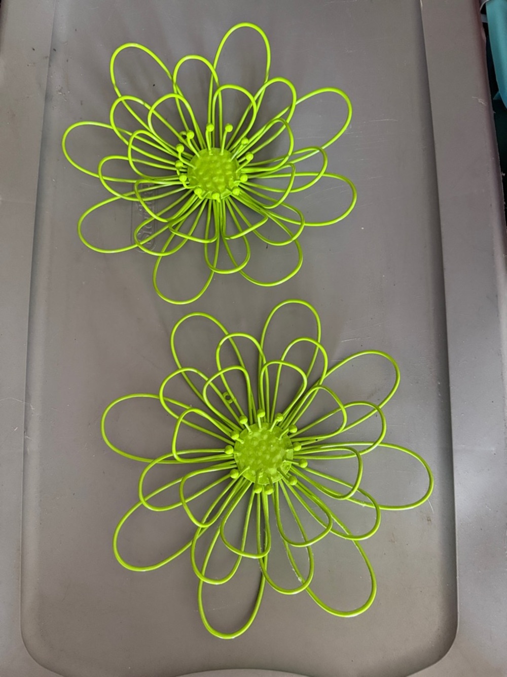 Neon Lime Flower Wall Wire Decor- Set of 2. 13x13